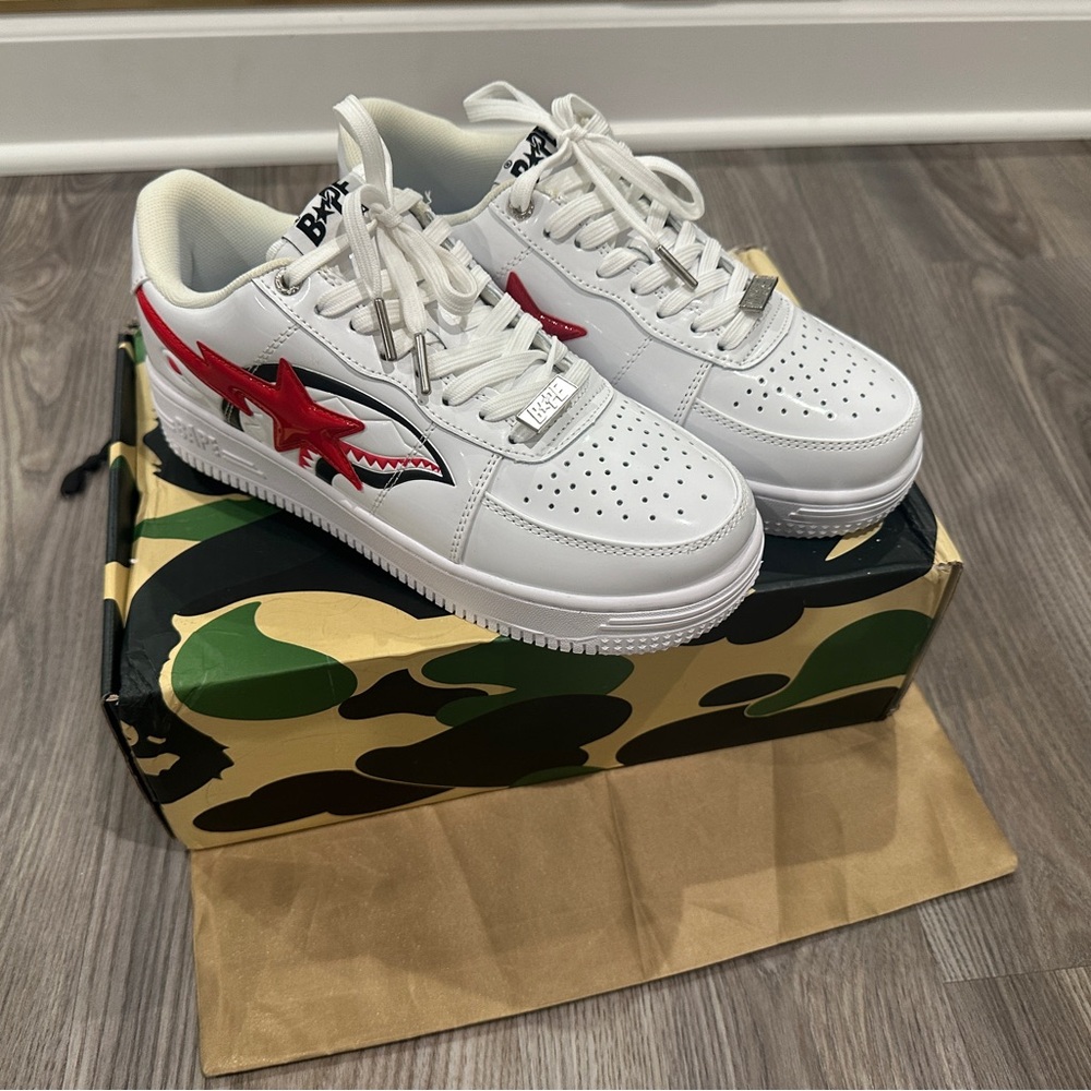 Bape Kids Sneakers in White and Red
